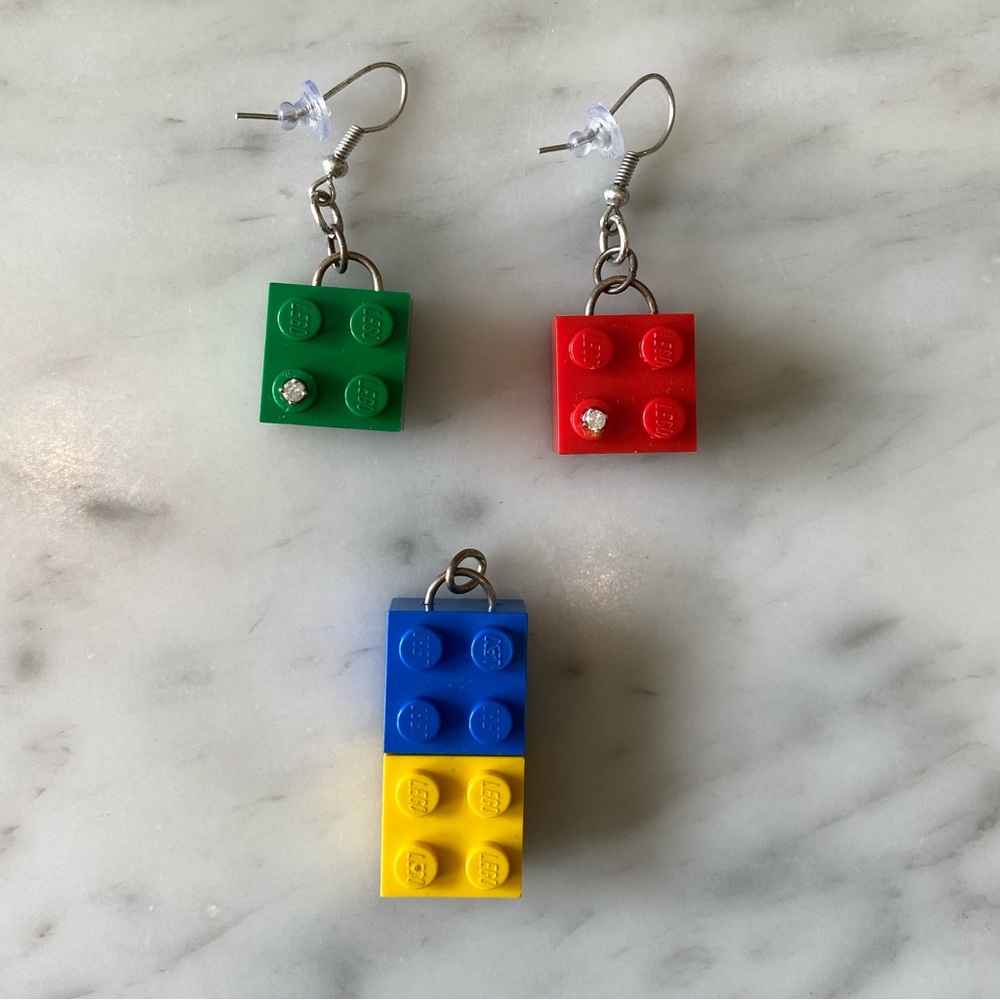 Lego earrings and necklace pendant